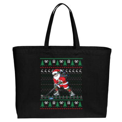 Funny Santa Ice Hockey Player Ugly Sweater Christmas Hockey Gift Cotton Canvas Jumbo Tote