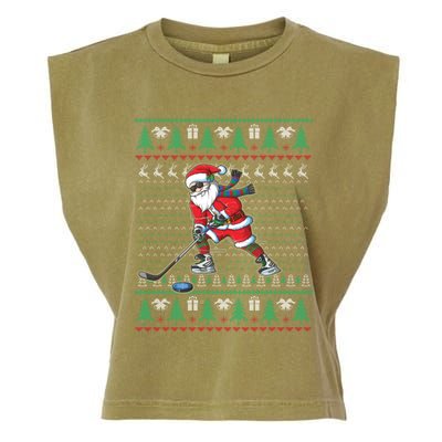 Funny Santa Ice Hockey Player Ugly Sweater Christmas Hockey Gift Garment-Dyed Women's Muscle Tee