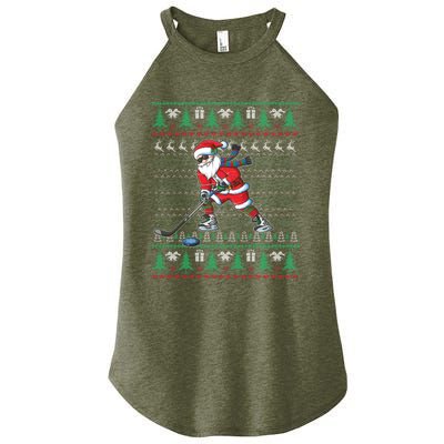 Funny Santa Ice Hockey Player Ugly Sweater Christmas Hockey Gift Women's Perfect Tri Rocker Tank