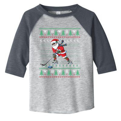 Funny Santa Ice Hockey Player Ugly Sweater Christmas Hockey Gift Toddler Fine Jersey T-Shirt