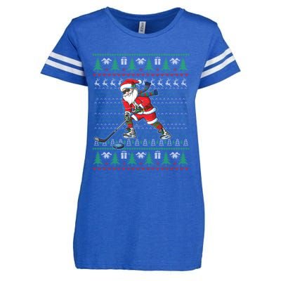 Funny Santa Ice Hockey Player Ugly Sweater Christmas Hockey Gift Enza Ladies Jersey Football T-Shirt