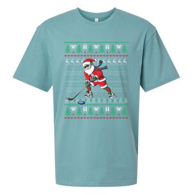 Funny Santa Ice Hockey Player Ugly Sweater Christmas Hockey Gift Sueded Cloud Jersey T-Shirt