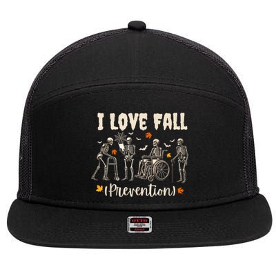 Funny Skeleton I Love Fall Prevention Fall Physical Therapy 7 Panel Mesh Trucker Snapback Hat