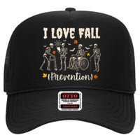 Funny Skeleton I Love Fall Prevention Fall Physical Therapy High Crown Mesh Back Trucker Hat