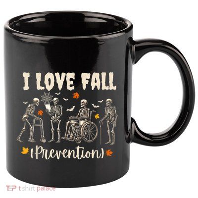 Funny Skeleton I Love Fall Prevention Fall Physical Therapy 11oz C Handle Ceramic Mug