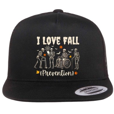 Funny Skeleton I Love Fall Prevention Fall Physical Therapy Flatbill Hat