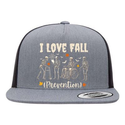 Funny Skeleton I Love Fall Prevention Fall Physical Therapy Flat Bill Trucker Hat