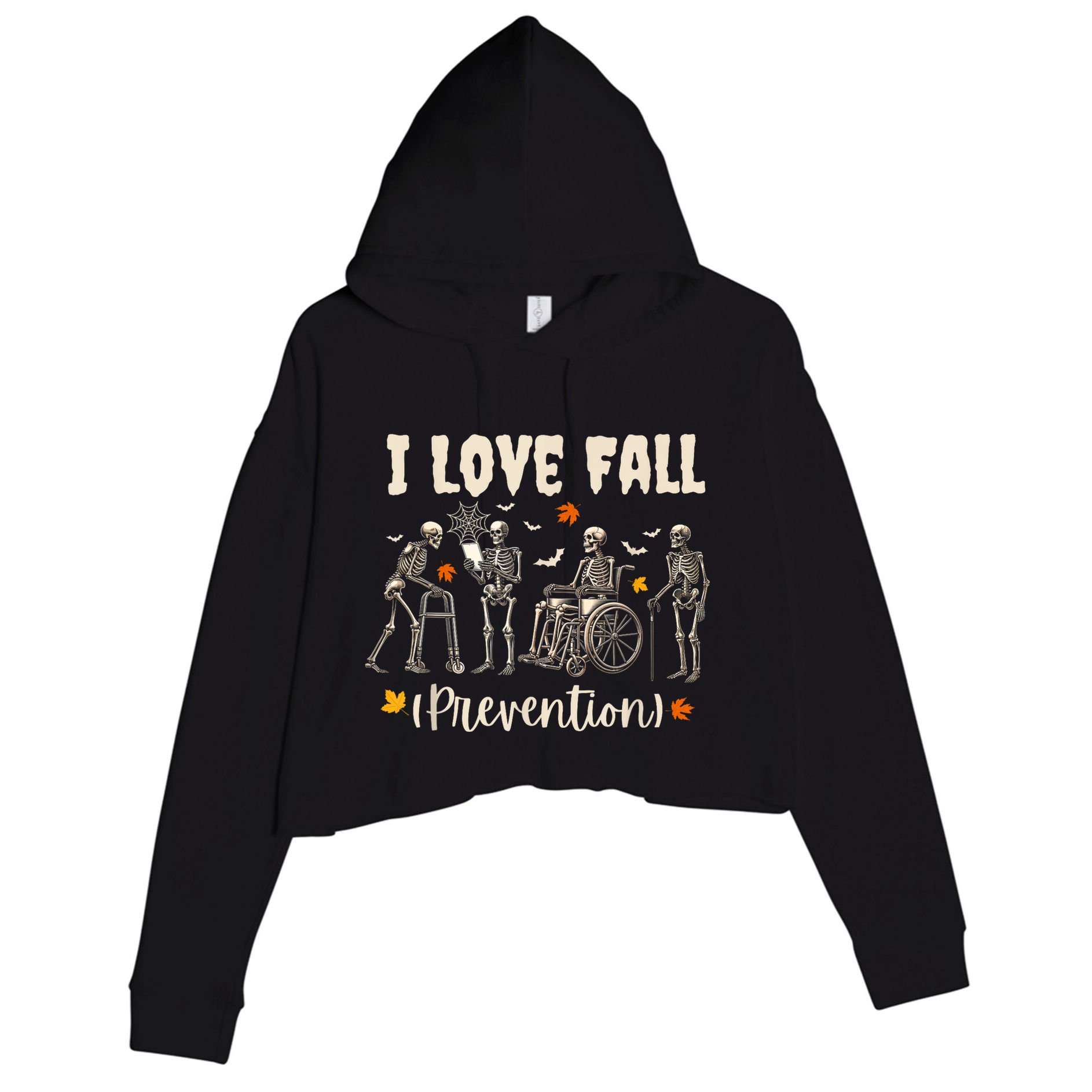 Funny Skeleton I Love Fall Prevention Fall Physical Therapy Crop Fleece Hoodie