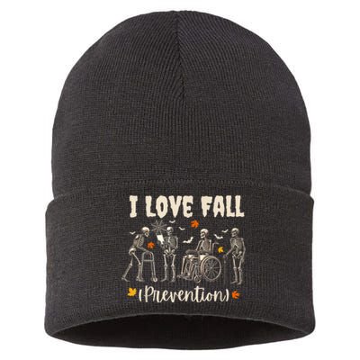 Funny Skeleton I Love Fall Prevention Fall Physical Therapy Sustainable Knit Beanie