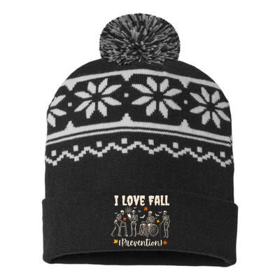 Funny Skeleton I Love Fall Prevention Fall Physical Therapy USA-Made Snowflake Beanie