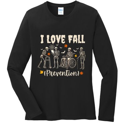 Funny Skeleton I Love Fall Prevention Fall Physical Therapy Ladies Long Sleeve Shirt