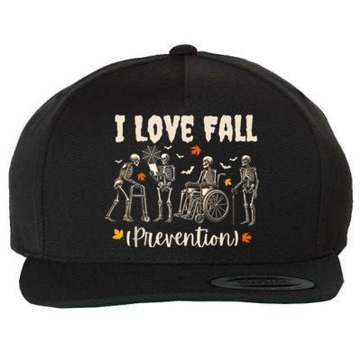 Funny Skeleton I Love Fall Prevention Fall Physical Therapy Wool Snapback Cap