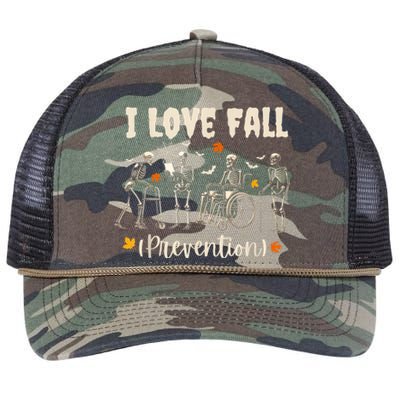 Funny Skeleton I Love Fall Prevention Fall Physical Therapy Retro Rope Trucker Hat Cap