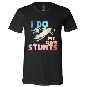 Funny Snowmobile  i do my own stunts  Art For Snow Mobile  V-Neck T-Shirt