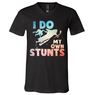 Funny Snowmobile  i do my own stunts  Art For Snow Mobile  V-Neck T-Shirt