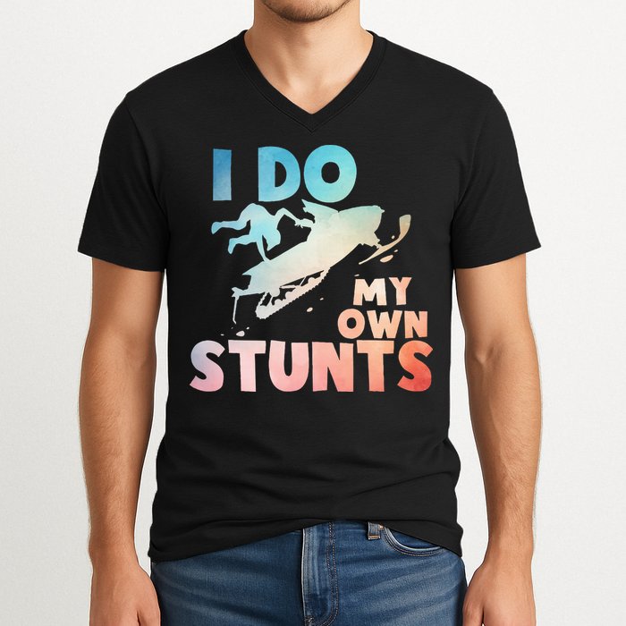 Funny Snowmobile  i do my own stunts  Art For Snow Mobile  V-Neck T-Shirt