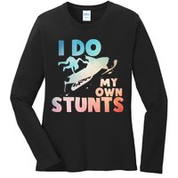 Funny Snowmobile  i do my own stunts  Art For Snow Mobile  Ladies Long Sleeve Shirt
