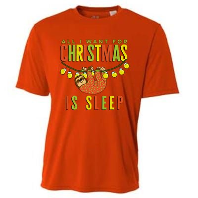 Funny Sloth In Pajamas All I Want For Christmas Is Sleep Cute Gift Cooling Performance Crew T-Shirt