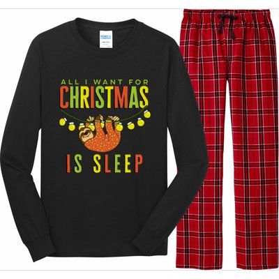 Funny Sloth In Pajamas All I Want For Christmas Is Sleep Cute Gift Long Sleeve Pajama Set