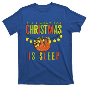 Funny Sloth In Pajamas All I Want For Christmas Is Sleep Cute Gift T-Shirt