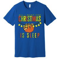 Funny Sloth In Pajamas All I Want For Christmas Is Sleep Cute Gift Premium T-Shirt