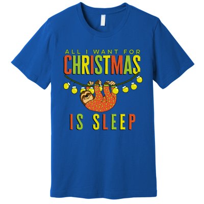 Funny Sloth In Pajamas All I Want For Christmas Is Sleep Cute Gift Premium T-Shirt