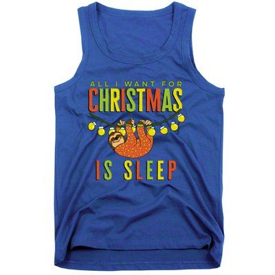 Funny Sloth In Pajamas All I Want For Christmas Is Sleep Cute Gift Tank Top