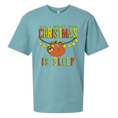 Funny Sloth In Pajamas All I Want For Christmas Is Sleep Cute Gift Sueded Cloud Jersey T-Shirt