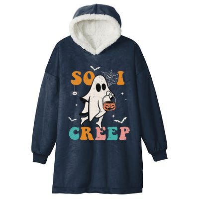 Funny So I Creep Retro Halloween Spooky Ghost Hooded Wearable Blanket