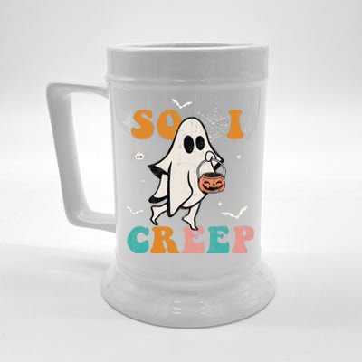 Funny So I Creep Retro Halloween Spooky Ghost Beer Stein