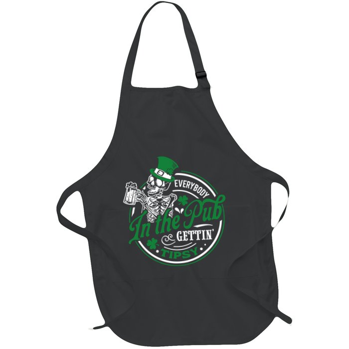 Funny Skeleton In The Pub Gettin Tipsy St. PatrickS Day Full-Length Apron With Pockets