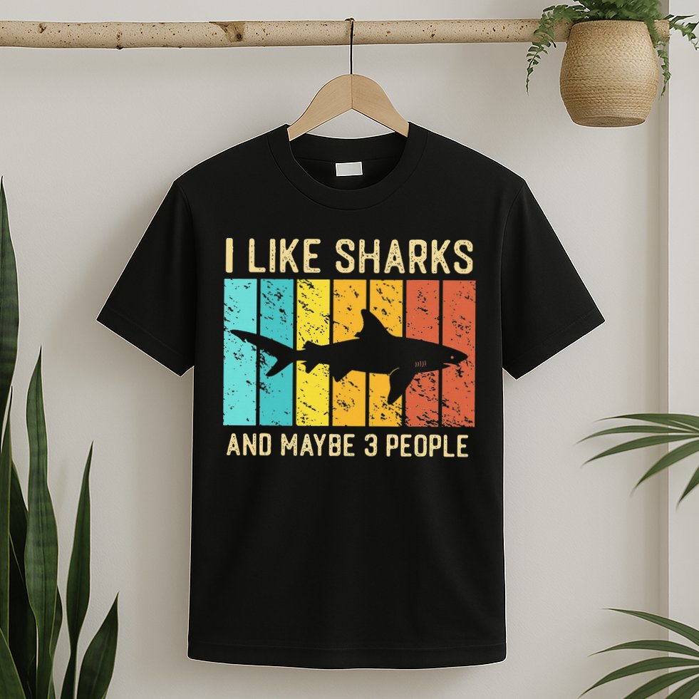 Funny Shark I Like Shark And Maybe 3 People Retro Vintage T-Shirt