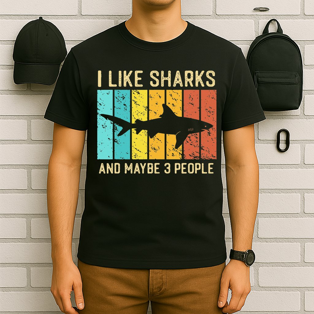Funny Shark I Like Shark And Maybe 3 People Retro Vintage T-Shirt