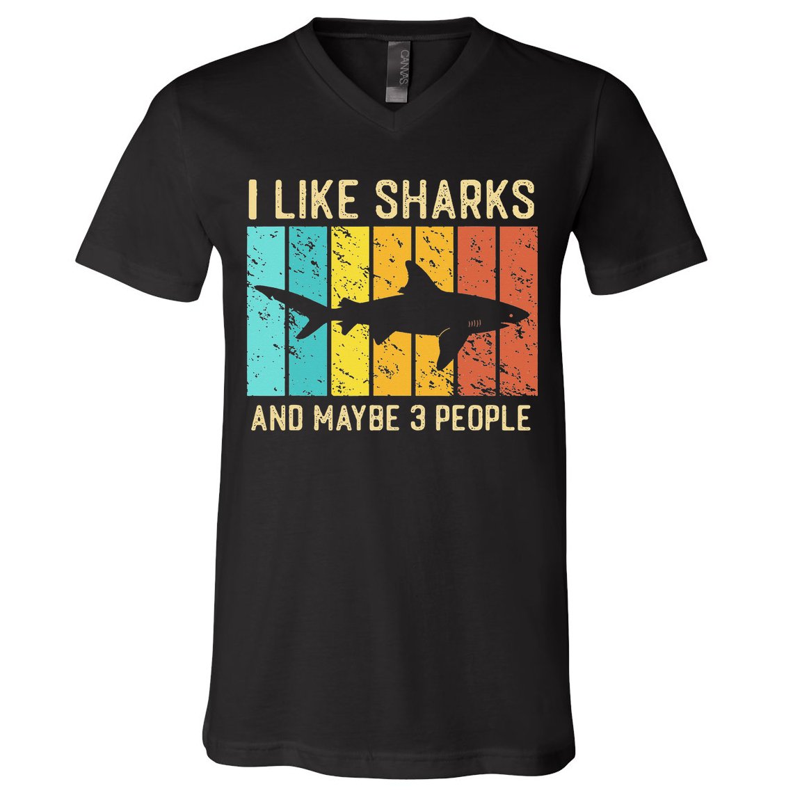 Funny Shark I Like Shark And Maybe 3 People Retro Vintage V-Neck T-Shirt