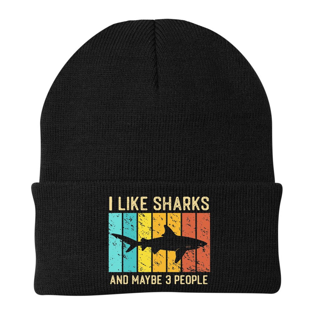 Funny Shark I Like Shark And Maybe 3 People Retro Vintage Beanie