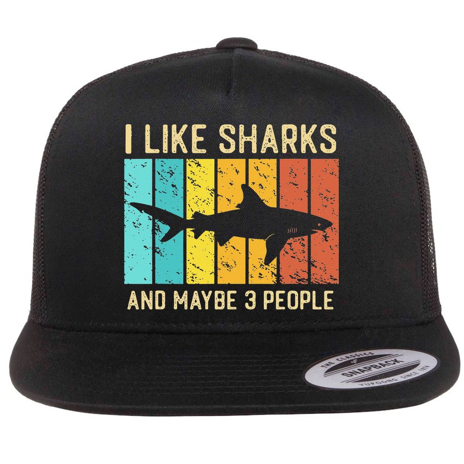 Funny Shark I Like Shark And Maybe 3 People Retro Vintage Flat Bill Trucker Hat