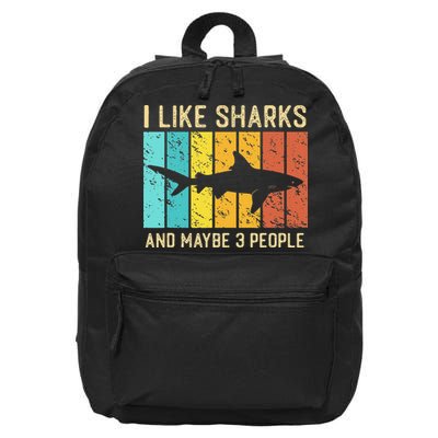 Funny Shark I Like Shark And Maybe 3 People Retro Vintage 16 in Basic Backpack