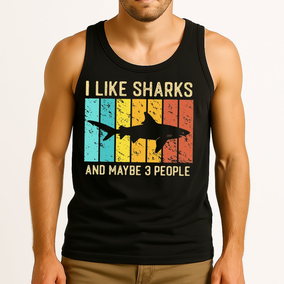 Funny Shark I Like Shark And Maybe 3 People Retro Vintage Tank Top