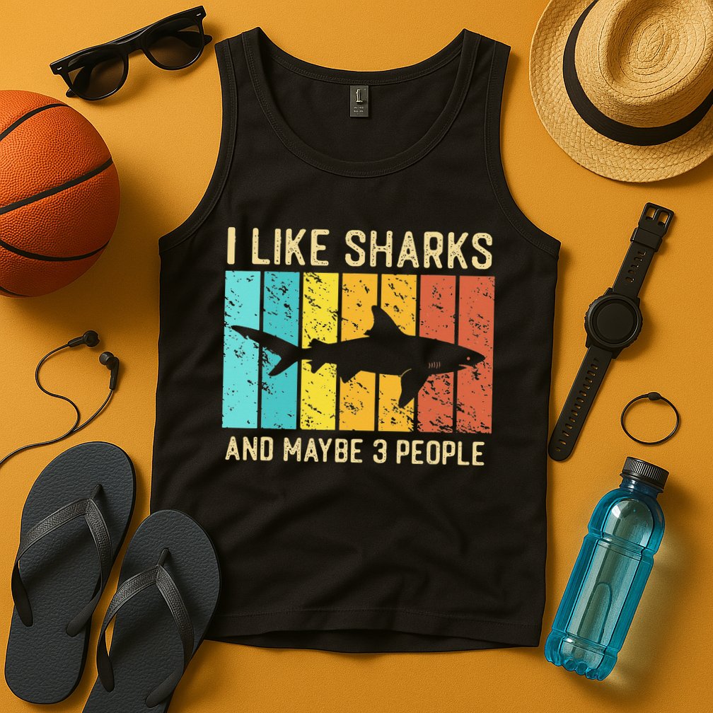 Funny Shark I Like Shark And Maybe 3 People Retro Vintage Tank Top