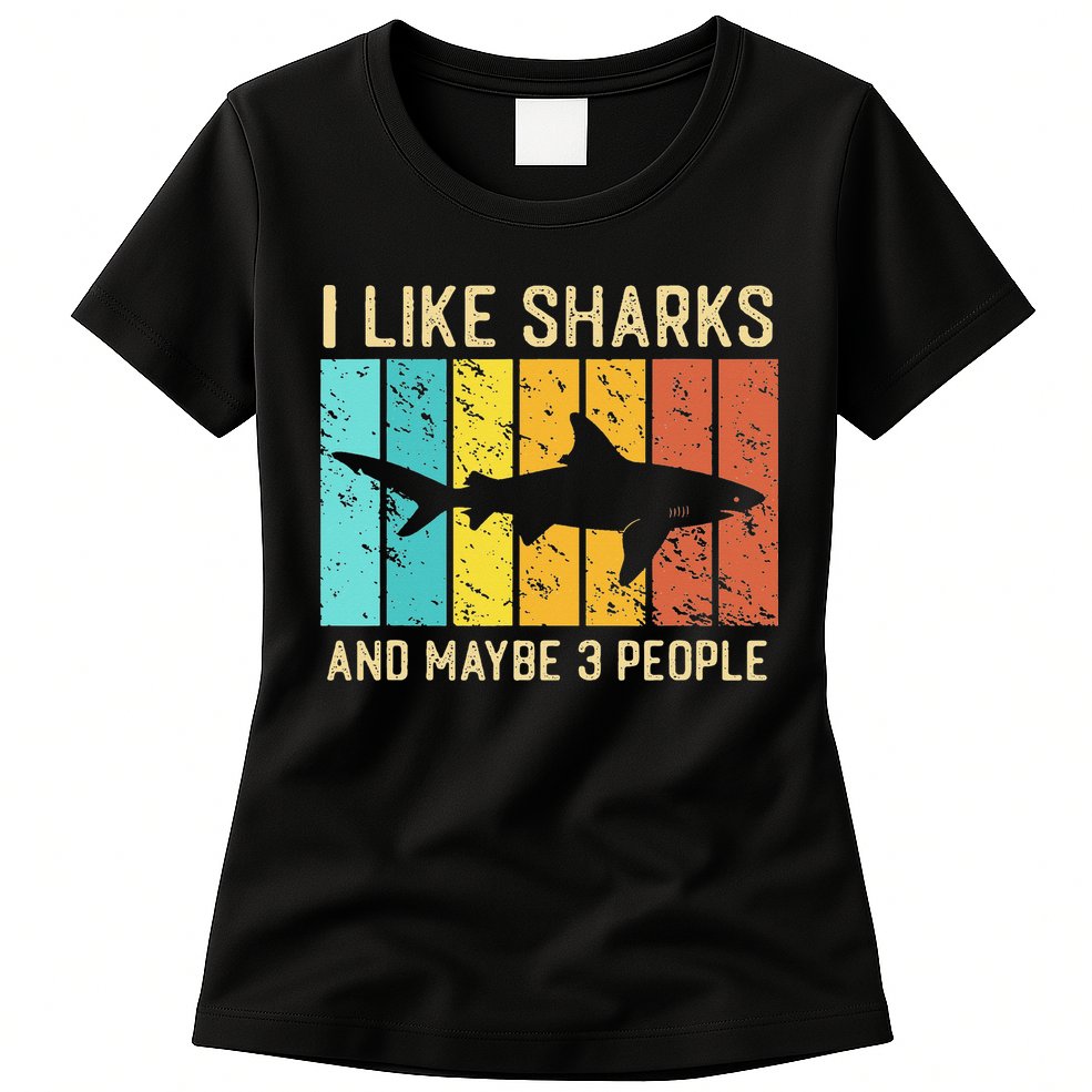 Funny Shark I Like Shark And Maybe 3 People Retro Vintage Womens T-Shirt