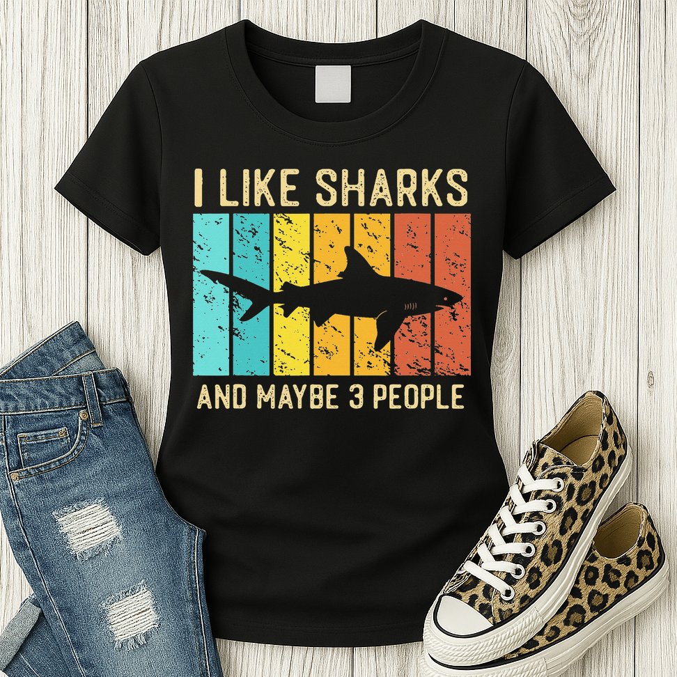 Funny Shark I Like Shark And Maybe 3 People Retro Vintage Womens T-Shirt