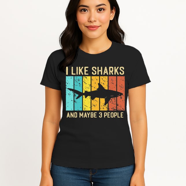 Funny Shark I Like Shark And Maybe 3 People Retro Vintage Womens T-Shirt