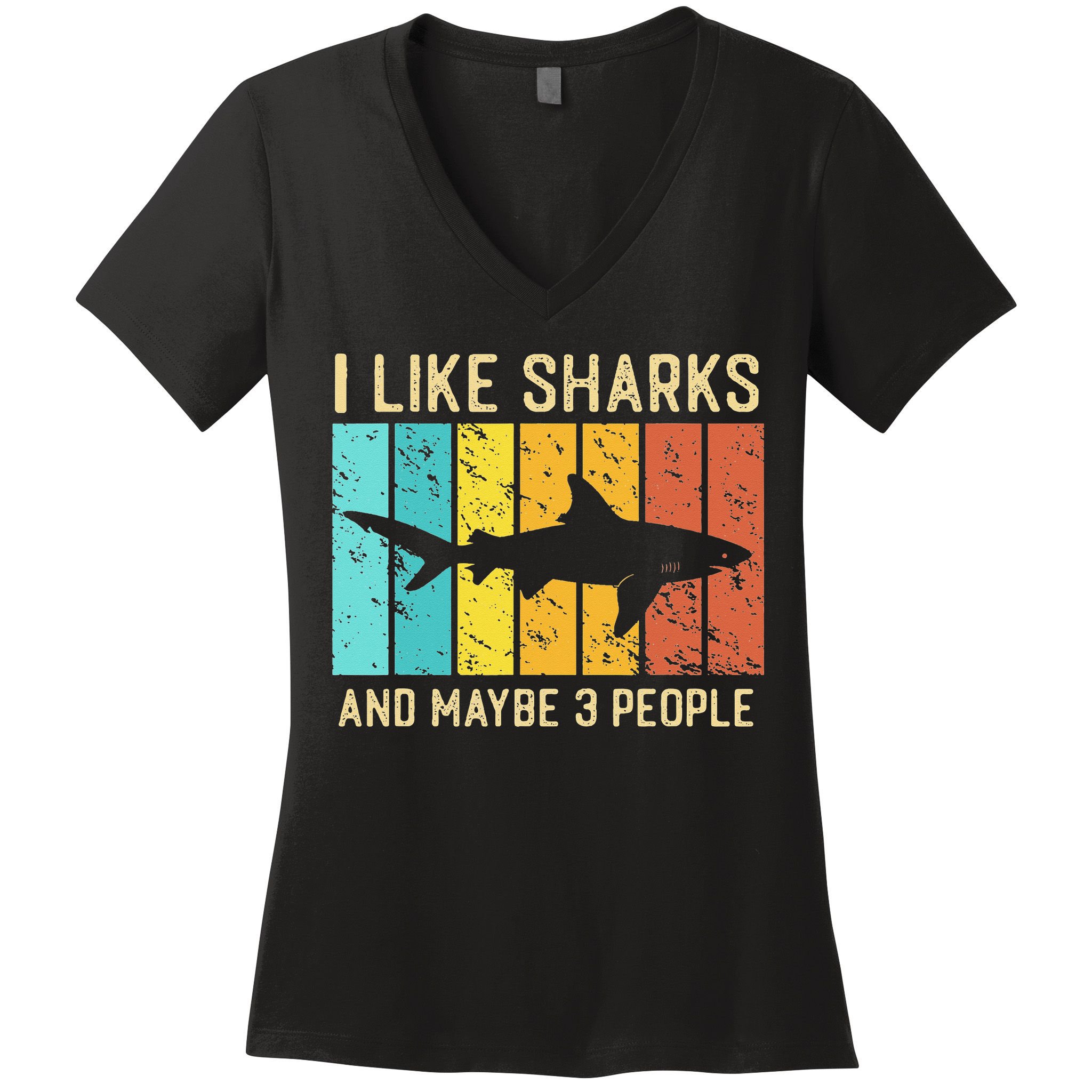 Funny Shark I Like Shark And Maybe 3 People Retro Vintage Women's V-Neck T-Shirt