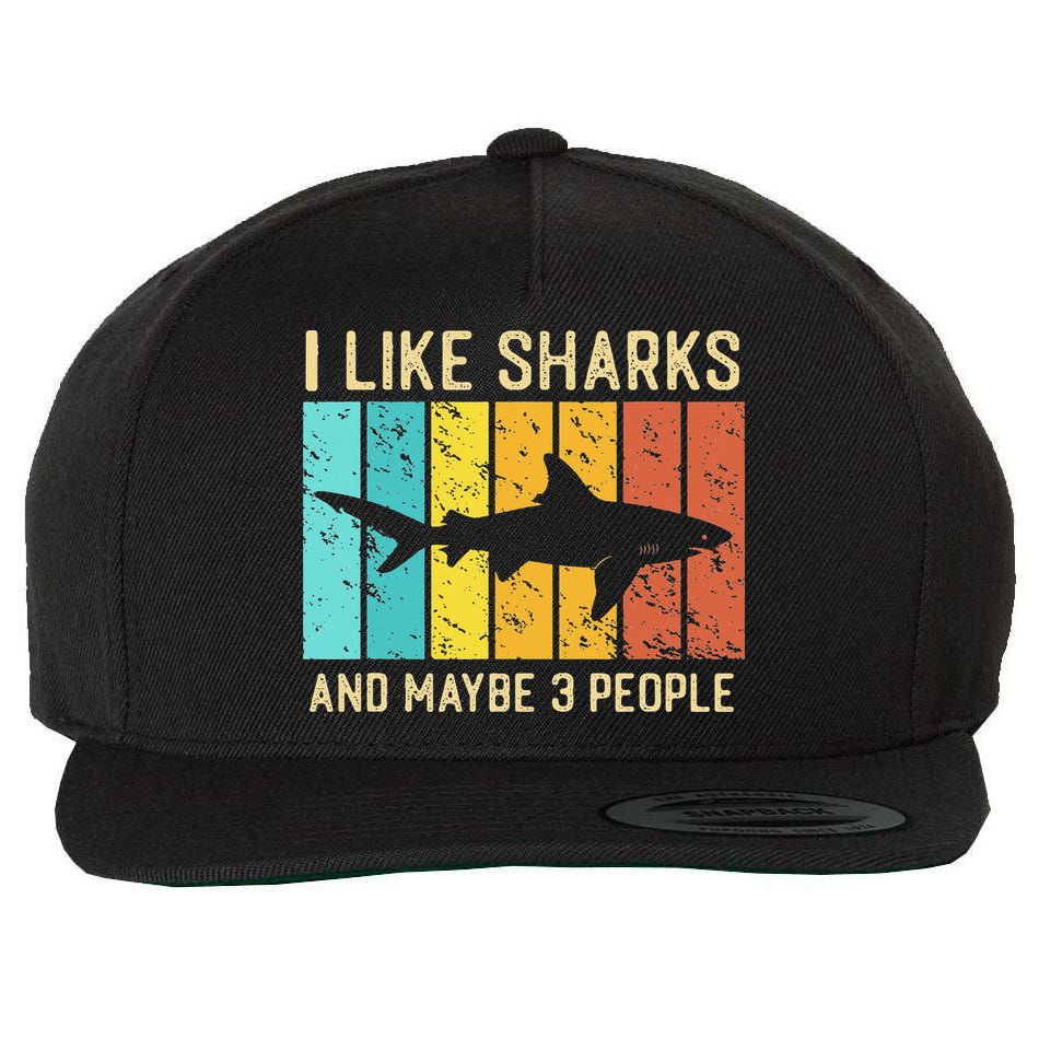 Funny Shark I Like Shark And Maybe 3 People Retro Vintage Wool Snapback Cap
