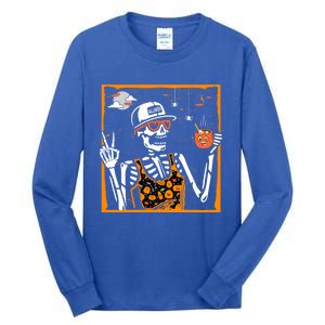 Funny Skeleton Ing Coffee Mug Halloween Peace Sign Funny Gift Tall Long Sleeve T-Shirt