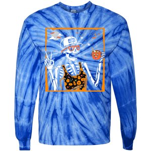 Funny Skeleton Ing Coffee Mug Halloween Peace Sign Funny Gift Tie-Dye Long Sleeve Shirt