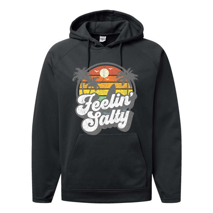 Feeling Salty Island Vacation Surfing Palm Performance Fleece Hoodie