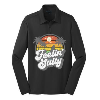 Feeling Salty Island Vacation Surfing Palm Silk Touch Performance Long Sleeve Polo