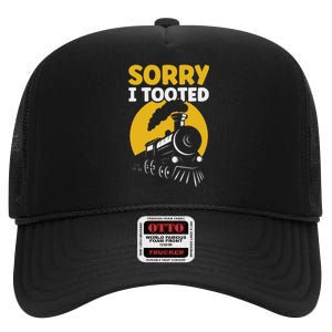 Funny Sorry I Tooted Railroad Train Lover High Crown Mesh Back Trucker Hat