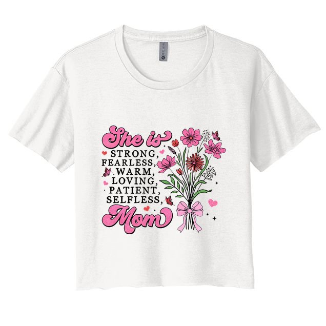 Flowers She Is Mom Mama Quotes Crop Top